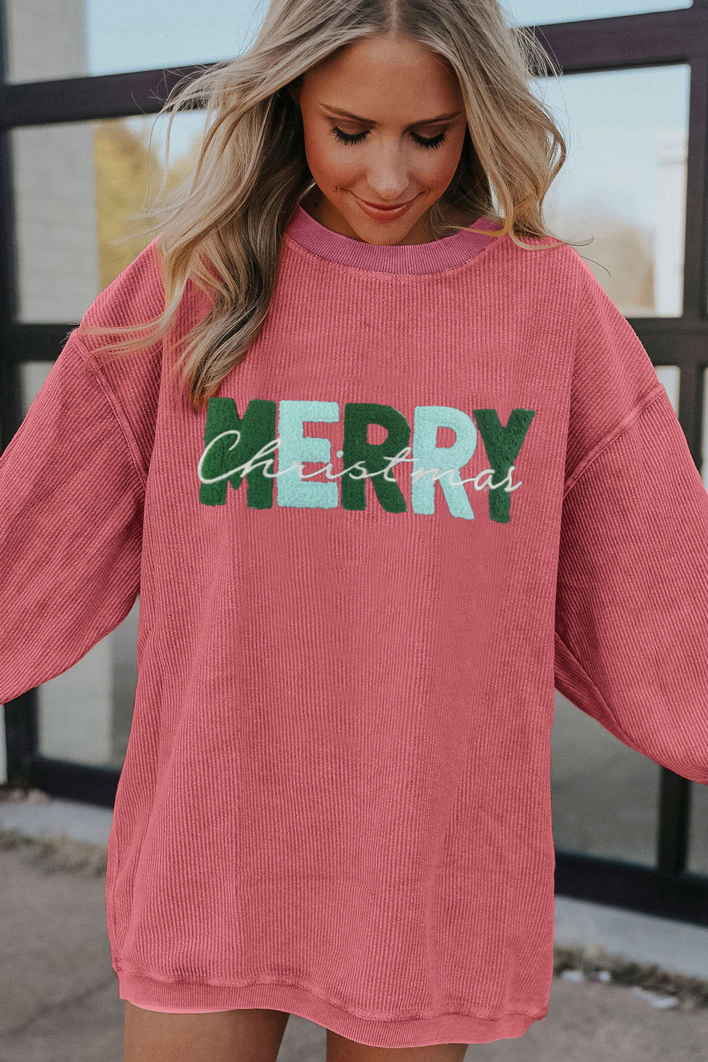 Racing Red Corded MERRY Christmas Letter Graphic Sweatshirt