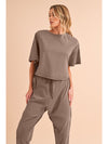 Taupe Batwing Sleeve High Low Tee and Drawstring Crop Pants Set