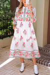 White Floral Print Loose Tiered Maxi Dress