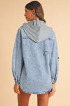 Mist Blue Oversized Hooded Patchwork Denim Jacket