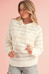 Sweaters Peach Blossom Pointelle Knit Raglan Sleeve Drawstring Hooded Sweater.