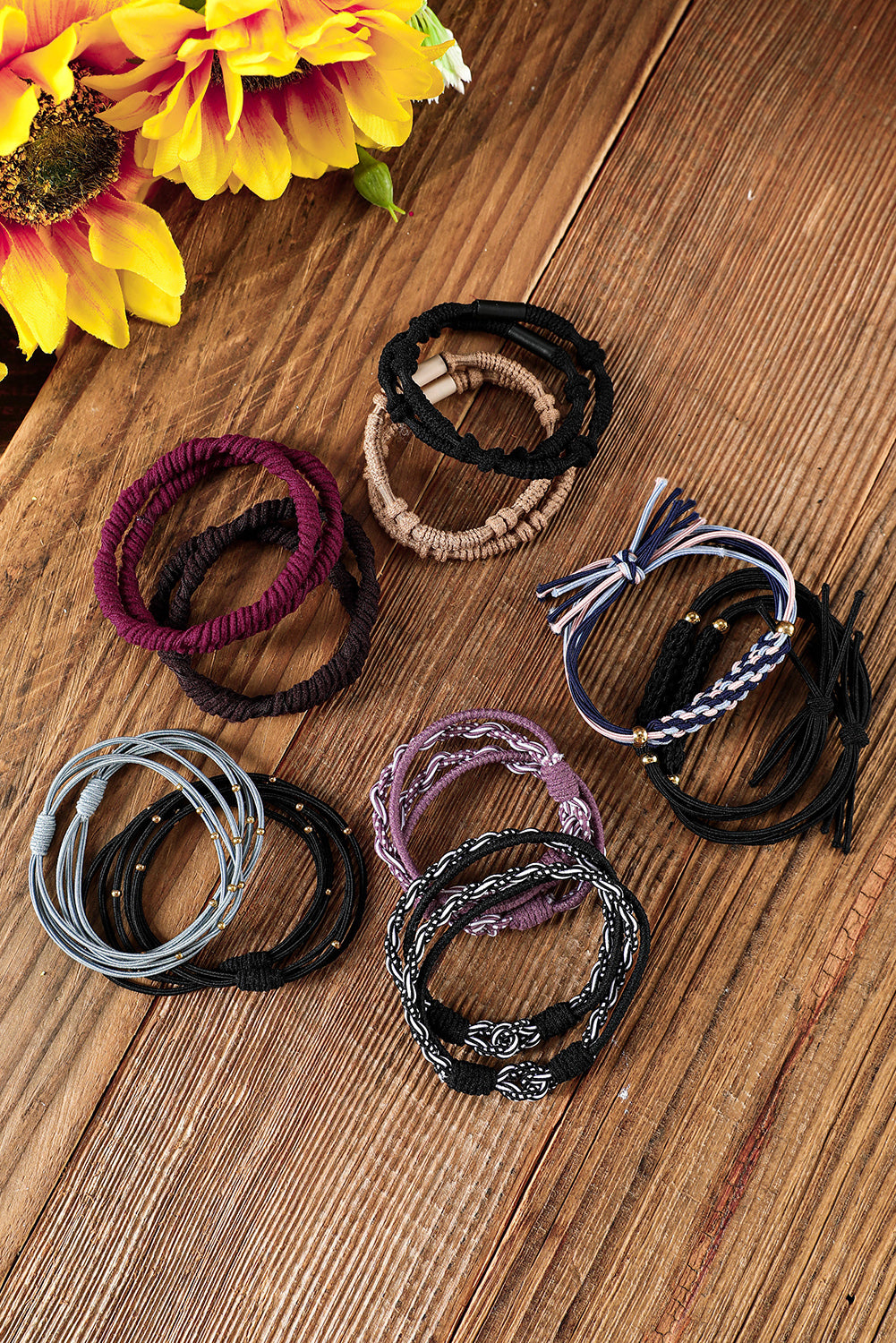 Black 20Pcs Boho Knotted Ponytail Hair Ties