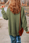 Green Plain Drop Shoulder Ribbed Trim Oversized Sweatshirt