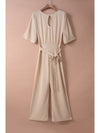 Apricot Boat Neck Knot Wide Leg Jumpsuit