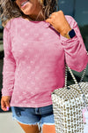 Pink Plus Size Bow Embroidered Mesh Long Sleeve Top