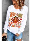 Beige Thanksgiving Fall Vibe Graphic Crew Neck Sweatshirt