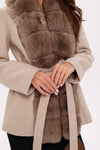 Genuine Polar Fox Fur Virgin Wool Coat in Nude