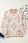 Apricot Plus Size Geometric Print Drop Sleeve Sweater