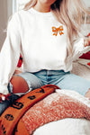 White Cute Halloween Ghost Bow Embroidered Graphic Sweatshirt
