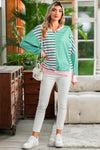 Green Stripe Colorblock Patchwork Side Split Sweatshirt
