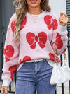  Angel Wings Bow Round Neck Dropped Shoulder Sweater.