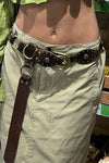 Chestnut Retro Studded Ring Connected Faux Leather Belt