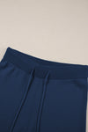 Navy Blue Loose Contrast Trim Half Sleeve Top and Drawstring Pants Set