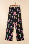 Black Boots Print Loose Shirt and Wide Leg Pajama Set