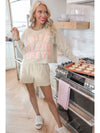 Apricot Letter Embroidered Sweatshirt and Shorts Loungewear Set