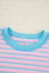 Sky Blue Stripe Contrast Trim High Low Tunic Sweatshirt