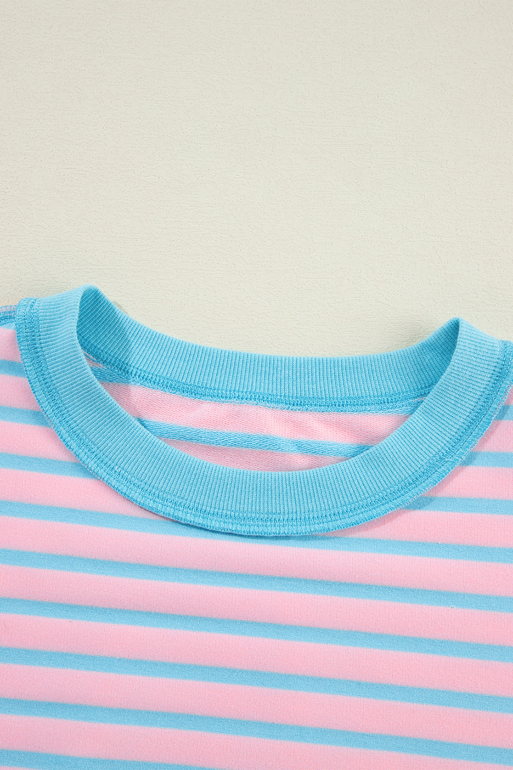 Sky Blue Stripe Contrast Trim High Low Tunic Sweatshirt