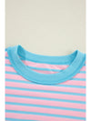 Pink Stripe Contrast Trim High Low Tunic Sweatshirt