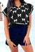 Black Preppy Bow Print Zipped Collar Knit Top