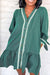 Canton Contrast Ricrac Trim Button V Neck Knotted Bracelet Sleeve Dress