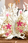 Rose Red Braided Flower Waterdrop Earrings