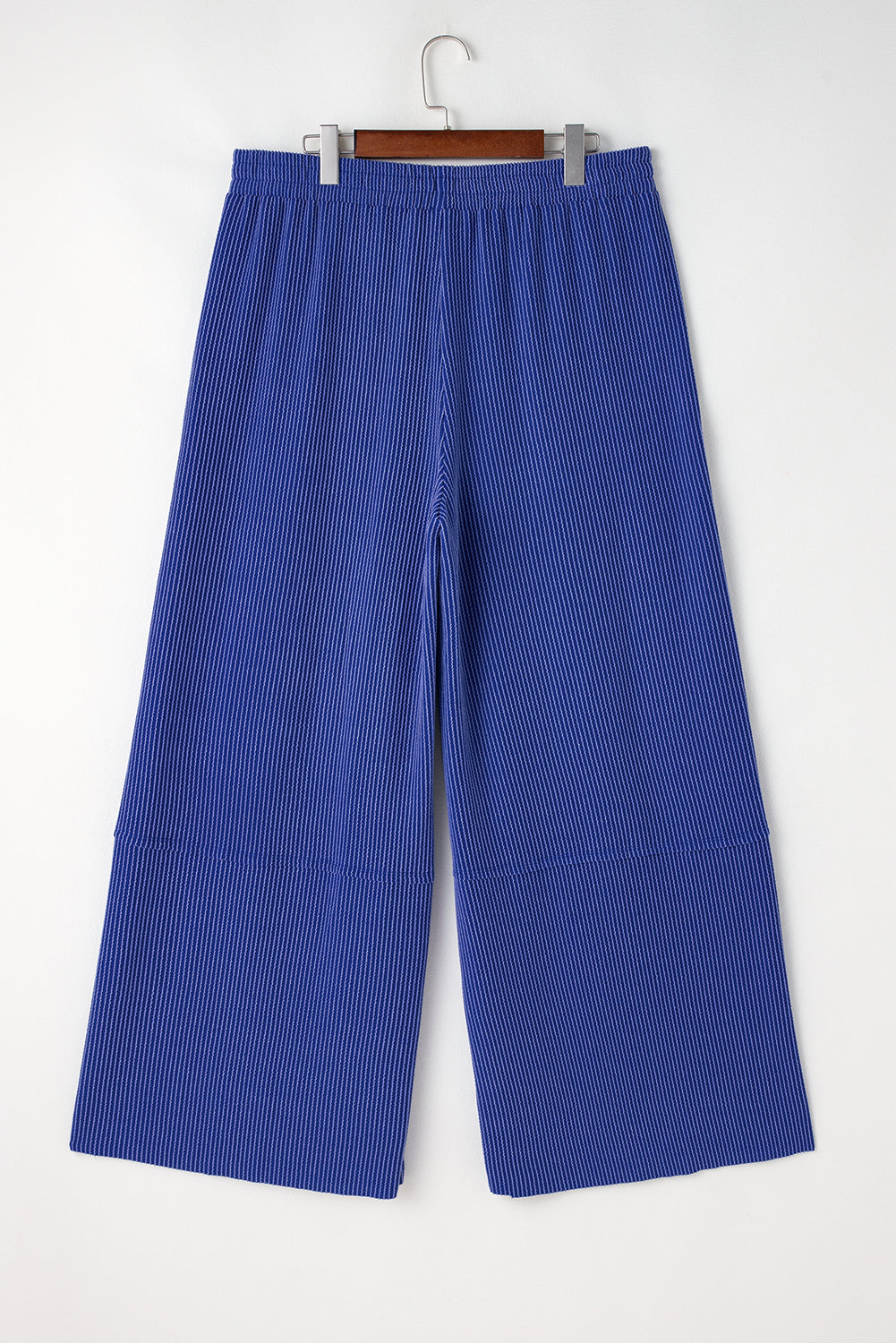 Sky Blue Corded Drawstring High Waist Pocket Plus Size Wide Leg Pants