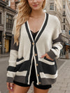 Contrast Button Up Long Sleeve Cardigan - Cocoa Yacht Club