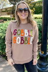 Dark Khaki GOBBLE Letter Graphic Thanksgiving Sweatshirt