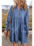 Dusk Blue Smocked Cuff Buttoned Tiered Denim Mini Dress