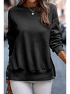 Black Snap Button Side Slits Solid Color Sweatshirt