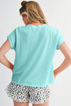 Dark Blue Corded Knit Color Block Pocketed Crew Neck T Shirt