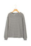 Rose Stripe Round Neck Drop Shoulder Long Sleeve Top