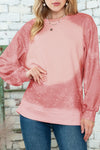 Pink Bleached Round Neck Pullover Sweatshirt