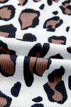 Apricot Leopard Mixed Texture Patchwork Zip Up Drop Shoulder Hoodie