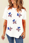 White Patriotic Sequin Balloon Puppy Graphic Crewneck Tee