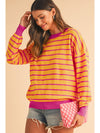 Brown Stripe Round Neck Drop Shoulder Loose Sweater