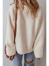 White Solid Fleece High Neck Drop Shoulder Pullover Sweatshirt