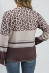 Coffee Plus Size Leopard Color Block Long Sleeve Top