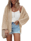 Black Hollow Out Crochet Knit Drop Shoulder Open Front Cardigan