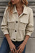 Beige Flap Pockets Turn Down Collar Corduroy Shacket