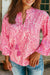 Pink Plus Size Floral Print Frilled Neck Puff Sleeve Blouse