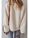 Turtleneck Long Sleeve Slit Fleece Sweatshirt