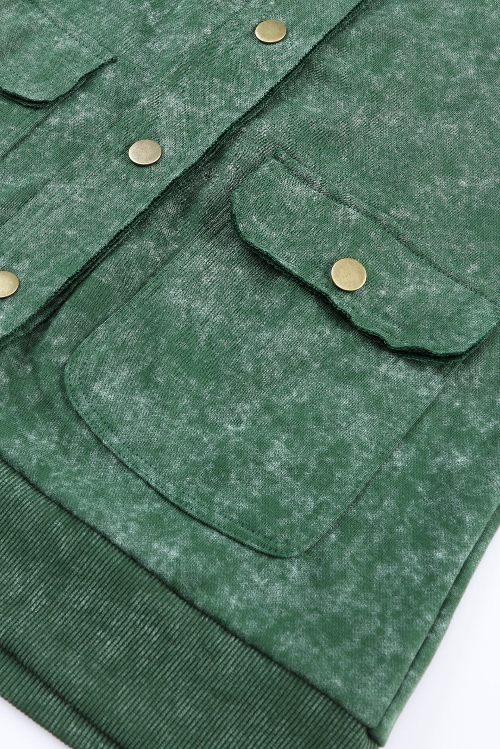 Green Snap Button Casual Flap Pockets Collared Jacket