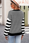 Black Stripe Twisted Knitted Drop Shoulder Sweater