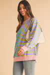 Pink Stripe Colorblock Drop Shoulder Oversize Sweatshirt