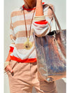 Apricot Colorblock Striped Round Neck Drop Shoulder Sweater