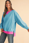 Light Blue Drop Sleeve Contrast Trim Oversized Sweatshirt