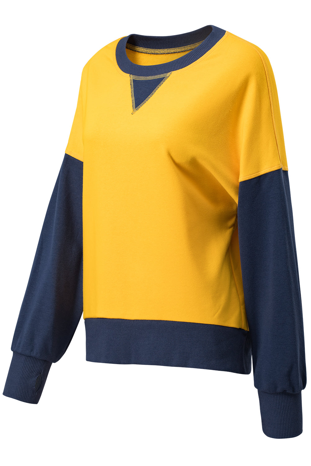 Yellow Color Block Thumbhole Sleeve Drop Shoulder Sweatshirt