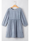 Cutout Round Neck Balloon Sleeve Denim Dress