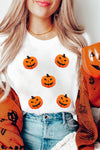 White Chenille Halloween Pumpkin Patched Casual T Shirt